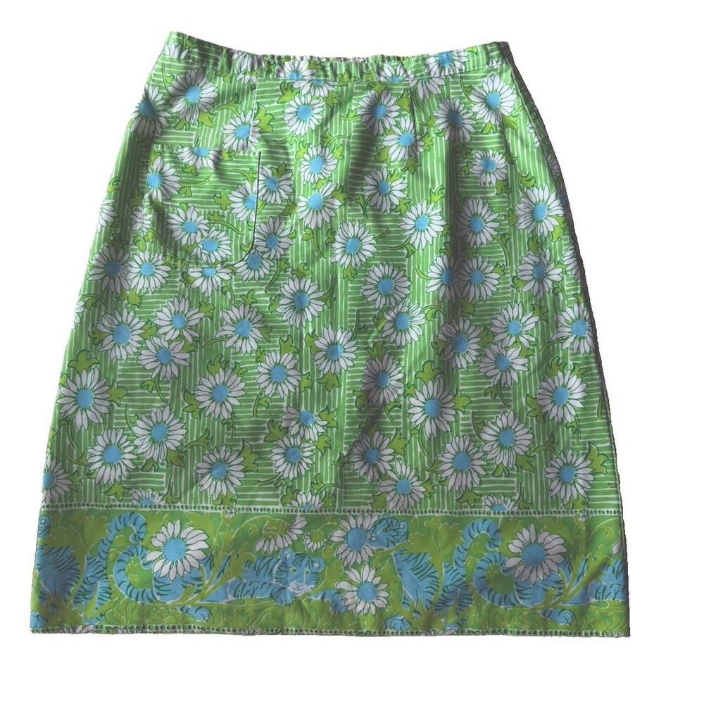 Vintage “The Lilly” Pulitzer 70s Blue Green Floral and Tiger Print Skirt Size 10